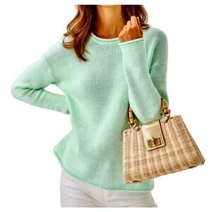 NEW Lilly Pulitzer Lotan Mint Green Pullover Sweater 100% Cotton Coastal Luxury